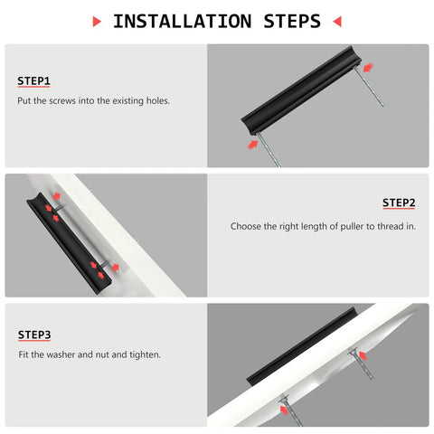 Installation steps for Five Pack Adjustable Black Cabinet Pulls For Kitchen Drawers Solid Metal Build Easy Breezy Install.