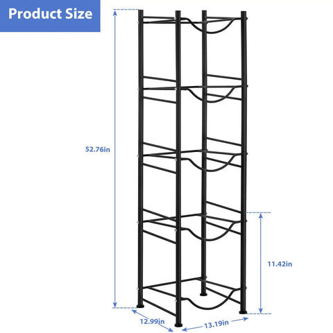 Beefy 5 Tier Detachable Water Bottle Holder for 5 Gallon Jugs Adjustable Horizontal or Tilt Storage Rack Black with dimensions