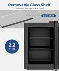 Solid Mini Upright Freezer Countertop Model With 2.2 Cubic Feet Span showing removable glass shelf for customizable storage.