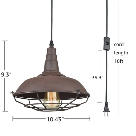 Industrial Plug In Pendant Light Barn Style Hanging Lamp With Wire Cage Rustic Copper Finish ETL Listed Swag Light Fixture