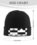 Premium Black And White Piano Plate Grid Knit Beanie Super Soft Winter Hat For Men And Women on a size chart with measurements.