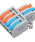 10 Pack Lever Wire Connectors, 2 In 4 Out Quick Wiring Cable Connectors For 24 12 AWG, shown with orange and blue levers