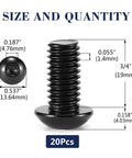 Heavy Duty 5/16-18 X 3/4 Inch Button Head Socket Cap Bolts Made From Tough As Nails 304 Stainless Steel With Black Oxide Coat And Included Hex Key For No Sweat Home Repairs 20 Piece Kit with size and dimensions