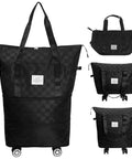 Foldable Travel Bag With Removable 360 Degree Wheels, Large Carry On Luggage Or Suitcase in Checkerboard Black, waterproof Oxford cloth with durable zippers