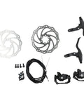 Mountain Bike Mechanical Disc Brake Set With Front And Rear 160mm Rotors And Wire Controlled Alloy Calipers for secure stopping power.