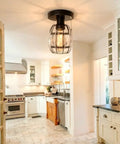 Kitchen with Crystal Cage Flush Mount Ceiling Light With Adjustable Pull Chain Dope Industrial Black Metal Round Edison E26 3 Light Fixture Close To Ceiling Modern Ceiling Light.
