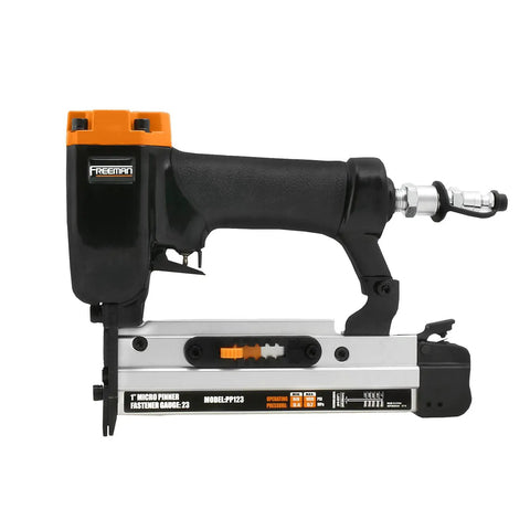 Pro Grade Pneumatic Finishing Nailer And Stapler Kit With Bag And Fasteners micro pinner side view with steel drive blade