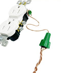 Ground Wire Connector Nuts With Hole, 100 Pack Green Wire Caps For Electrical Grounding, UL Listed, Designed For 14-10 AWG shown connected to outlet