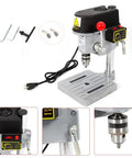 Hella Solid 340W Benchtop Drill Press With Three Speed Settings And Adjustable 1 To 10Mm Chuck for woodworking, showing cast iron base and power controls.