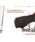 Mini Miter Cut Off Saw For Hobby Crafts And Model Making Cuts Wood Plastic Aluminum Brass Up To One Half Inch Ideal For Zinc Came Carbon Arrow Shafts And Stained Glass Diy Projects On A Compact Benchtop, side view with glass for scale
