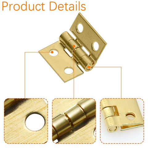 Close-up of 100 Pcs Mini Brass Hinges Set 10x8mm 180 Degree Hinges For Dollhouse Mini Furniture Boxes Jewelry Chests Cabinets Gold Tone