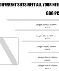 Self Locking Nylon Cable Ties Set With 600 Pieces In 4 6 8 10 12 Inch Assorted Sizes, shown in various lengths and quantities.