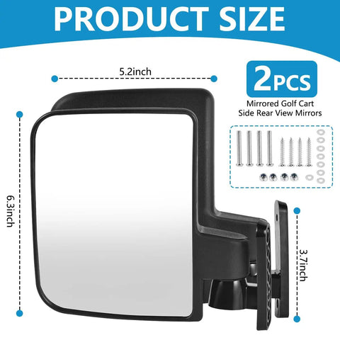 Adjustable Golf Cart Side Mirror Set With Wide 6.3 By 5.2 Inch HD Glass Durable Plastic Housing Weatherproof For Club Car EZGO Yamaha