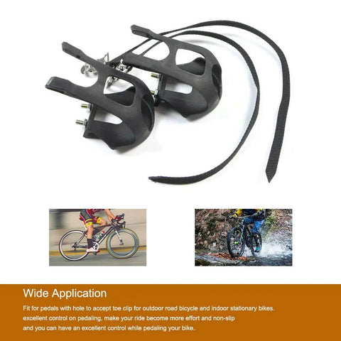 1 Pair Bike Pedals With Toe Clip And Strap For Indoor Outdoor Cycling, adjustable nylon straps, black, MTB ready