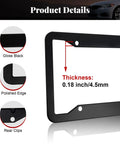 Gloss Black Heavy Duty License Plate Frames Set Of 2 detail showing thickness and polished edge with rear clips