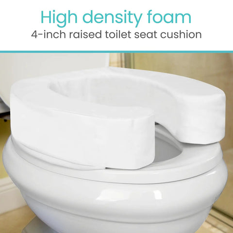 2 Inch Toilet Seat Riser For Seniors With Universal Fit, Raised Toilet Seat Cushion Made From High Density Foam For Elongated And Standard Seats, Firm Handle, Cushioned And Padded Lift For Easier Sitting And Standing, Elevated Handicap Bathroom Aid.
