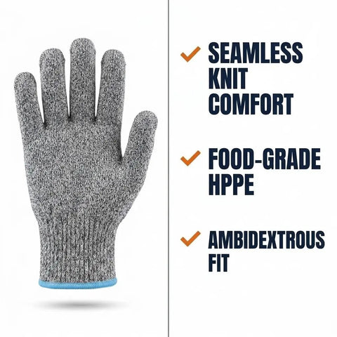 Level 9 Cut Resistant Kitchen Gloves With HPPE Food Grade Materials For Meat Cutting And Mandoline Slicing Pro Grade Protection For Butchers Fishmongers And Oyster Shuckers Small Size, showing ambidextrous fit and knit comfort.
