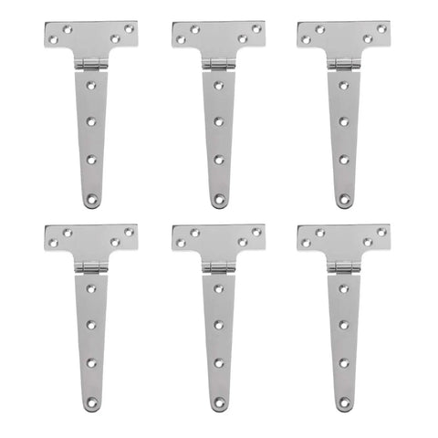 Six Beefy Six Piece Heavy Duty T Shape Hinges Made From Marine Grade 316 Stainless Steel for outdoor use and maritime applications.
