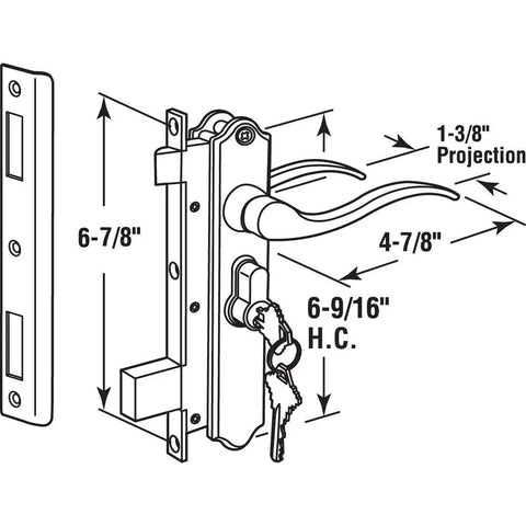 Secure And Sleek Black Finish Door Lever Set For Screen And Storm Doors, Keyed Entry For Added Security, dimensions diagram
