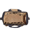 Top view of Waxed Canvas Tool Bag 15 Inch Heavy Duty Contractor Organizer With 19 Pockets For Tools Gear And Equipment Tan Durable