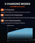 Diagram showing 3 charging modes for 29.2V 20A LiFePO4 Battery Charger With 0V Activation for RVs and off-grid homes.