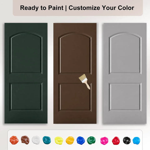 Zero Hassle Concealed Barn Door With Butter Smooth Soft Close Glide And Show Stopper Two Panel Raised Arch Design In Crisp White Primer ready to paint options