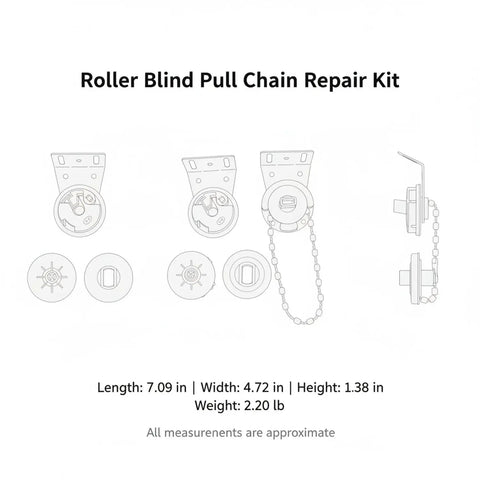 Diagram of Easy DIY Roller Blind Pull Chain Repair Kit with glass beads and metal hardware components.