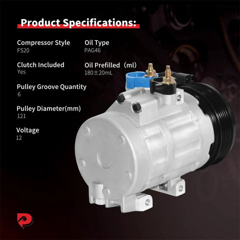 Premium Heavy Duty AC Compressor With Clutch To Keep Your Ford Expedition And Pickup Trucks Plus Lincoln Navigator Fresh During Hot Days Straight Swap Install, showing specifications and features.