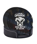 Leather Coasters Set With Holder, 6 Pcs Round Microfiber PU Leather Drink Coasters For Weddings and Office Tables in Holder