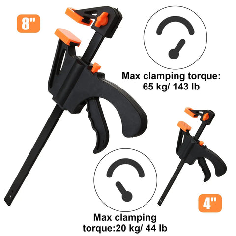 Dual Size Bar Clamps Set 4 Inch And 8 Inch Quick Grip Trigger Clamps One Handed Ratchet Clamp For Woodworking And Craft Projects 65 Lb Squeeze Pro Grade Heavy Duty Metal Construction 8 Pack