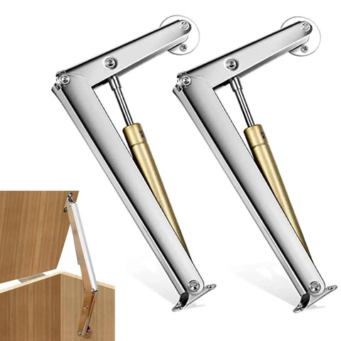 2 Pack 150N Gas Strut Hinges With No Slam Soft Close Hydraulic Support for heavy lids on toy boxes, tool boxes, and benches.