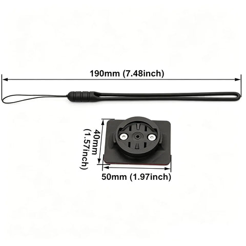 Top Tube Bike Computer Mount With Adhesive Backing And Anti Lost Lanyard Compatible With Garmin XOSS Blackbird iGPSPORT shown with dimensions