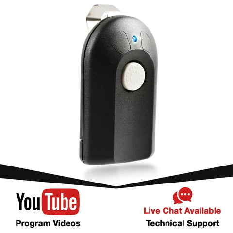 Garage Door Remote Intellicode ACSCTG Type 1 for Genie Openers from 1998 to present with visor clip, black design.