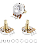 Audio A250K And B250K M8 Through Hole Guitar Potentiometers with full sized solid shaft, detailed view