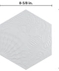 White Hex Porcelain Tile For Floor And Wall, 8.63 In Width By 9.88 In Length, Smooth Glazed Finish with embossed details