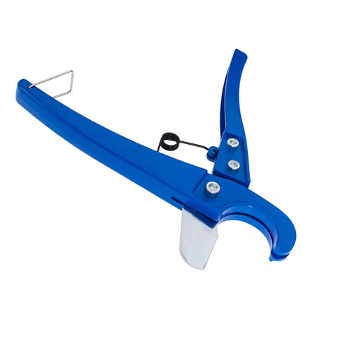 Blue tube cutting pliers from PEX Tube Expansion Tool Kit With One Half Inch Three Quarter Inch And One Inch Expander Heads Meets ASTM F1960 Standards Including Tube Cutting Pliers For ProPEX Expansion.