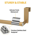 Close-up of gold Over The Cabinet Door Towel Rack 2 Pack Gold Stainless Steel Kitchen Towel Holder with rustproof, waterproof finish.