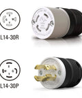 Locking NEMA L14-30P generator plug adapter 30 Amp 125 250V twist lock 3 pole 4 wire grounding industrial grade heavy duty UL listed