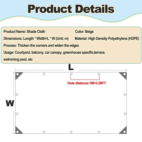 80 Percent Beige Shade Cloth With Grommets For Pergola And Patio Shade Cover Mesh Tarp Sun Screen For Plants Outdoor Garden Backyard 6.56x3.28ft Diagram