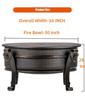 36 Inch Outdoor Fire Pit With Grill N Chill And Lid All In One Round Table For Patio Barbecues Heavy Duty Wood Burning Fire Pit with dimensions