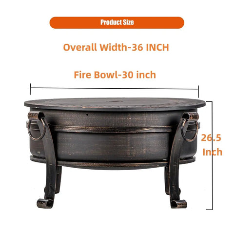 36 Inch Outdoor Fire Pit With Grill N Chill And Lid All In One Round Table For Patio Barbecues Heavy Duty Wood Burning Fire Pit with dimensions