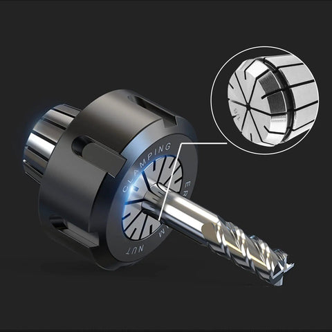 Close-up of Six Pack ER32 Collet Set includes one eighth one quarter three eighth one half five eighth three quarter inch sizes