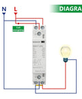 Schematic diagram of No More Panel Buzz 25A AC DC Contactor 2 Pole 2NO for EV chargers showing electrical connections.