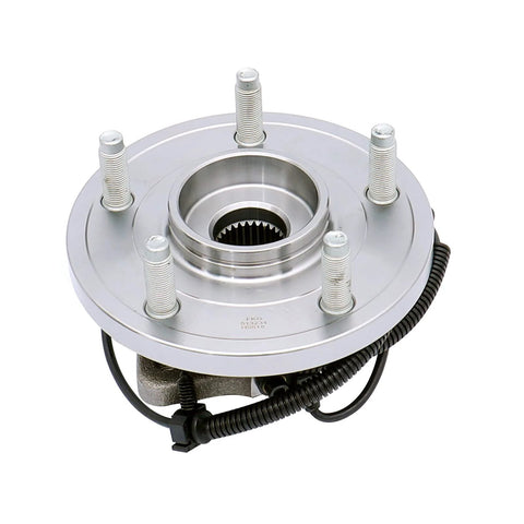 Beefed Up Front Wheel Bearing Hub Assembly For 2006 2010 Jeep Commander And 2005 2010 Grand Cherokee 5 Lug With ABS Front Position Left Or Right 4WD RWD OE Quality ISO Certified, front view with visible lug bolts and ABS wiring.