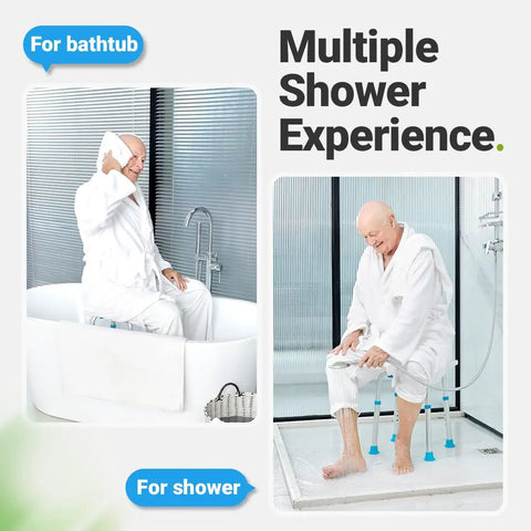 Elderly man using Shower Stool With 350 Pound Capacity, Adjustable Height Bath Chair in bathtub and shower.