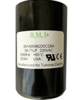 59-71 MFD 220V Motor Start Capacitor For One Half HP To Three Quarters HP Well Pump Control Boxes Quick Install Replacement For Franklin 275464105 2801054915 CRC 2824075015 USA Made, side view with label showing specifications and BMI logo.
