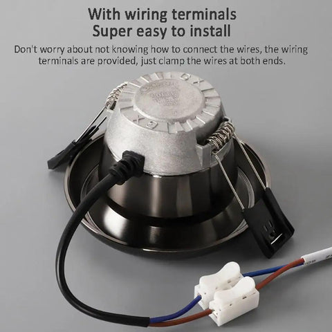 XYIANG 4.3 Inch Led Recessed Lighting with Black/Gold Wall Washer Trim showing wiring terminals for easy installation.