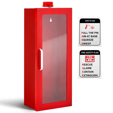 10 Lb Fire Extinguisher Cabinet With Alarm, Wall And Surface Mount Steel Safety Case For Indoor Outdoor Use, Includes Safety Sign Sticker