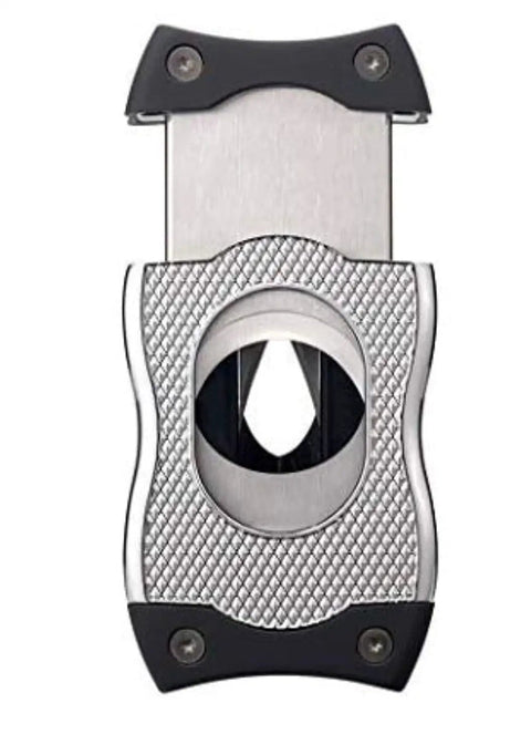 SV Cut 2 In 1 Cigar Cutter With V Cut And Straight Cut, Ergonomic Stainless Steel Design, view showing V-cut blade, Black