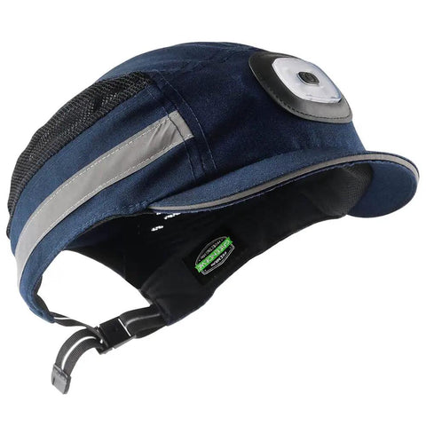 Bump Cap With LED Headlamp, Lightweight Breathable Safety Hat For Men And Women, USB Rechargeable Cap Light, Baseball Cap Style Hard Hat, Navy Blue